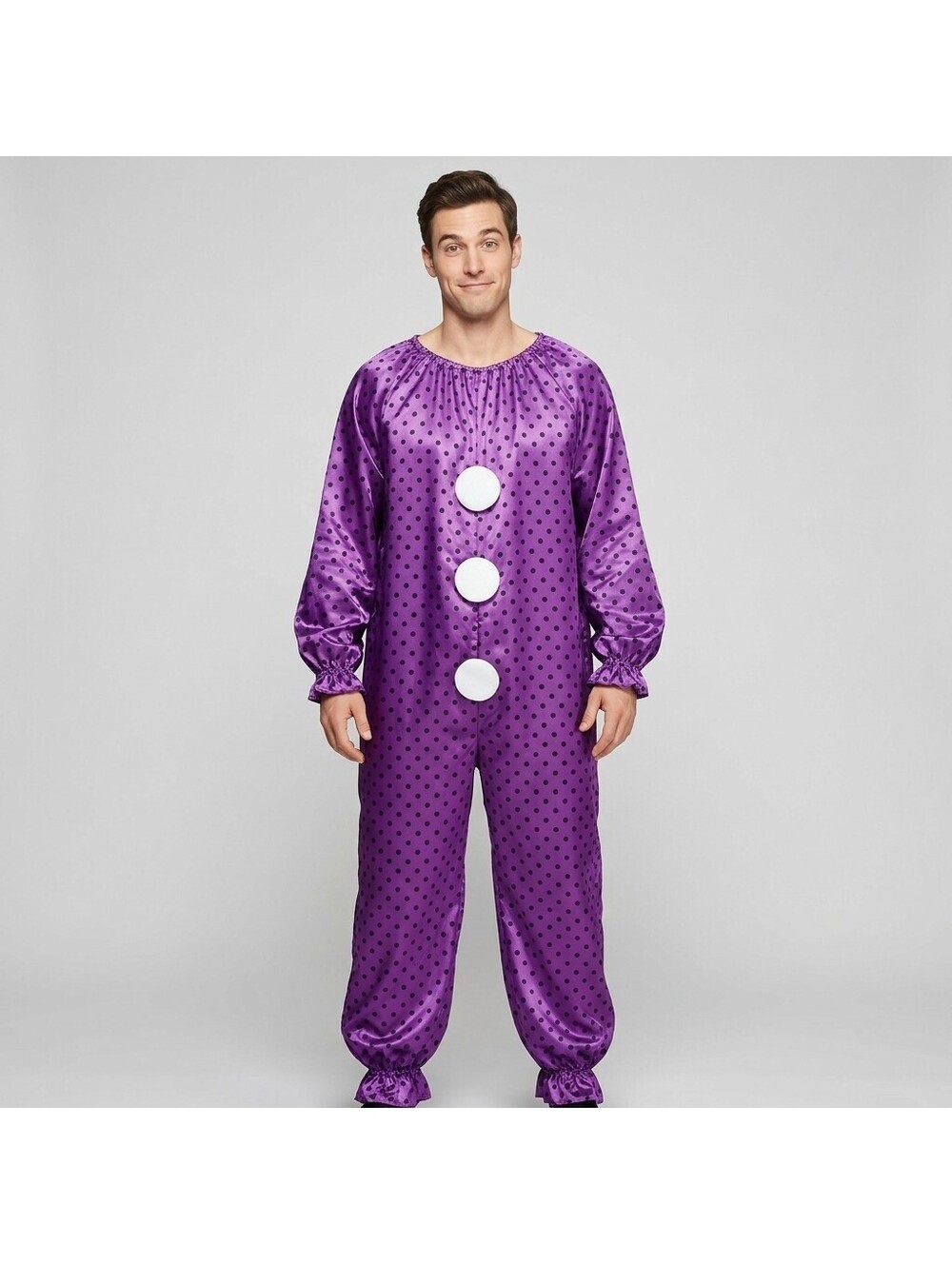 Purple Polka Dot Clown Jumpsuit Halloween Costume Adult One-Size-Fits-Most